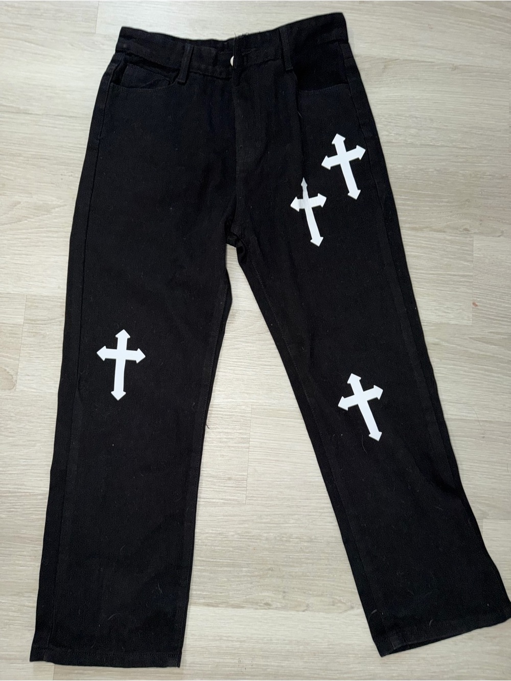 Black Men's Jeans with White Cross Graphic